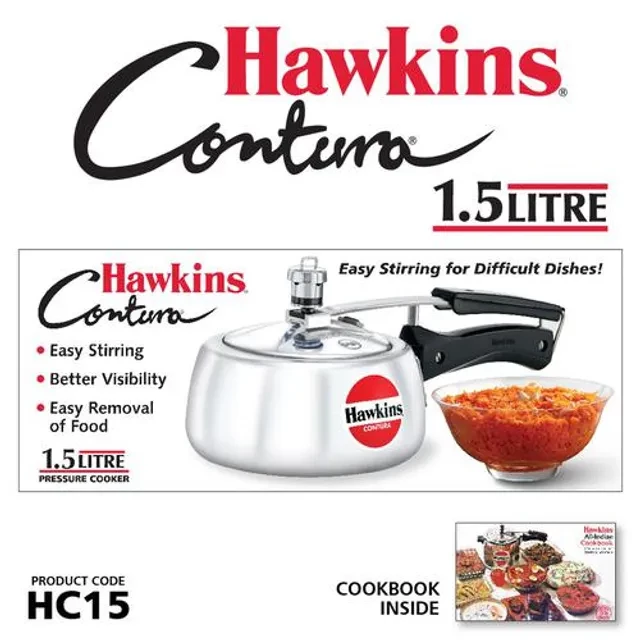 Hawkins Contura Aluminium Pressure Inner Lid Pressure Cooker - Bakelite Handle, Silver, HC15, 1.5 l-2.webp